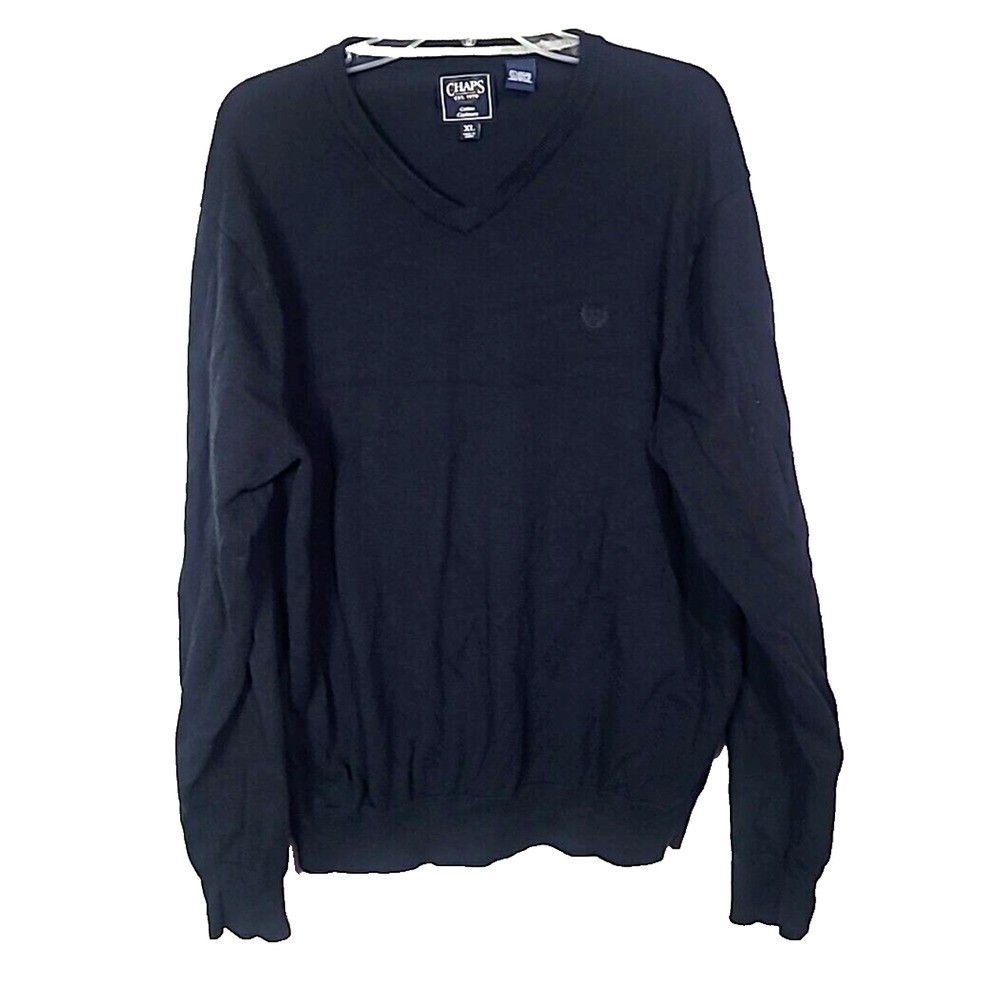 Chaps Navy Blue V-Neck Knit Cashmere Long Sleeve Pullover Sweater Men's Size XL